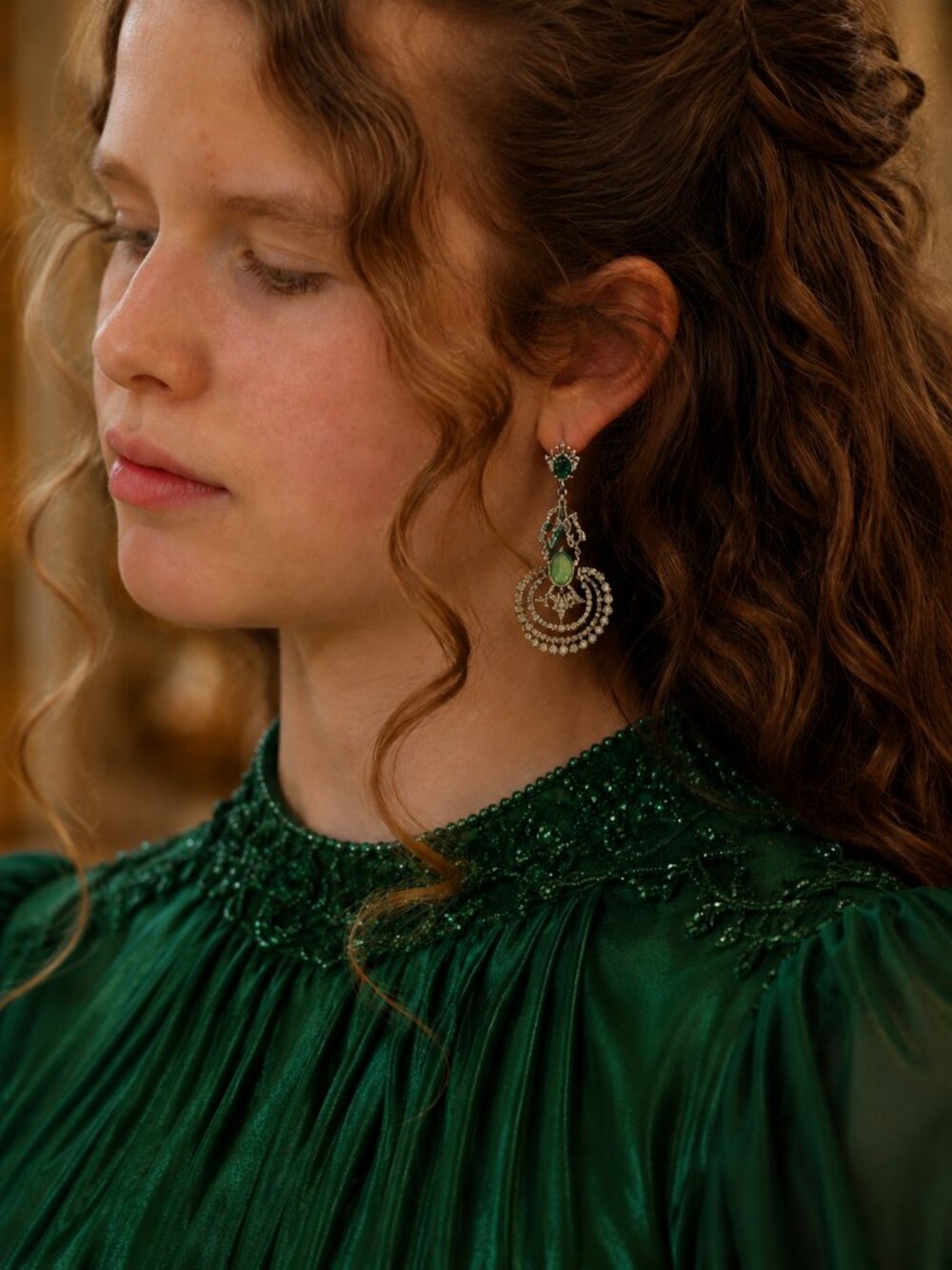 Silver and Green Statement earrings